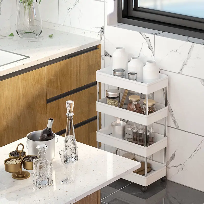 

4 Tier Slim Rolling,Narrow Shelves for Bathroom Organizer Cart On Wheel，Slide Out Mobile Shelving Laundry,Kitchenand Bedroom