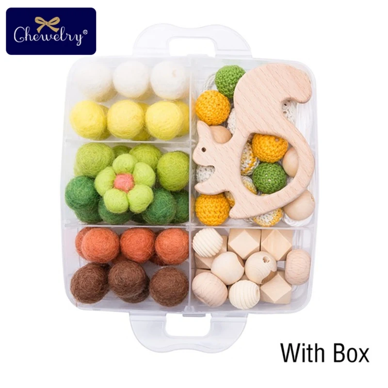 Green Squirrel Set-2 1 набор, детский деревянный прорезыватель, бук, соска, цепь, подвеска, вязание крючком, бисер, сделай сам, браслеты для кормления, деревянное кольцо, BPA бесплатно, детские игрушки для прорезывания зубов - Цвет: Green Squirrel Set-2