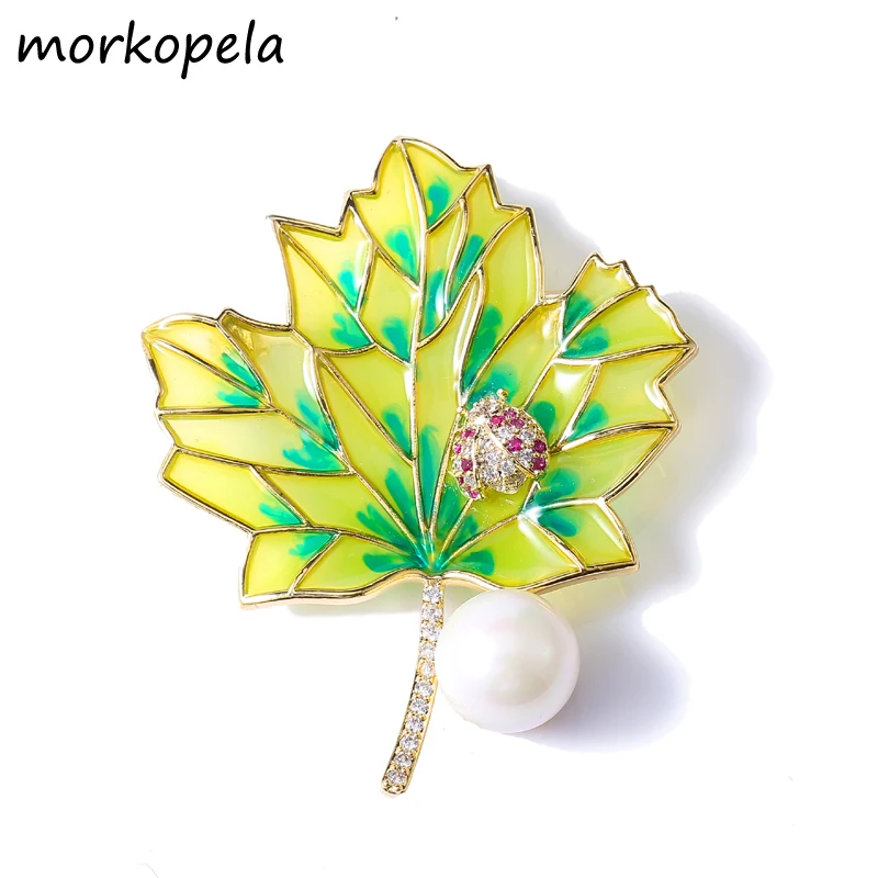 Брошь в виде кленового листа Morkopela Ginkgo булавка для женщин модная циркониевая