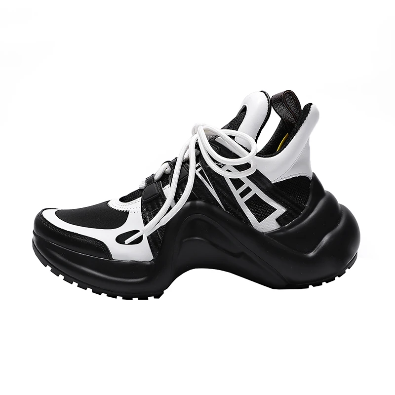 

spring leather daddy shoes women, thick bottom lace-up running shoes wild high-top shoes ladies sneakers platform high super