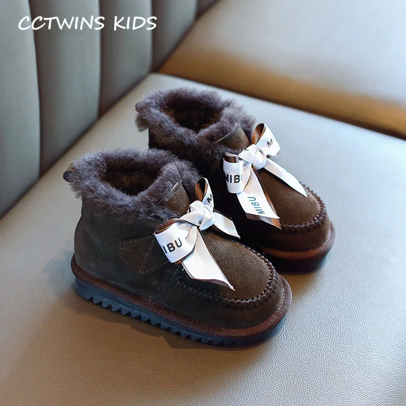 CCTWINS/детская обувь; коллекция года; модные зимние ботинки для детей; детская обувь из натуральной кожи; брендовые короткие ботинки с бабочкой для девочек; SNB154 - Цвет: Brown