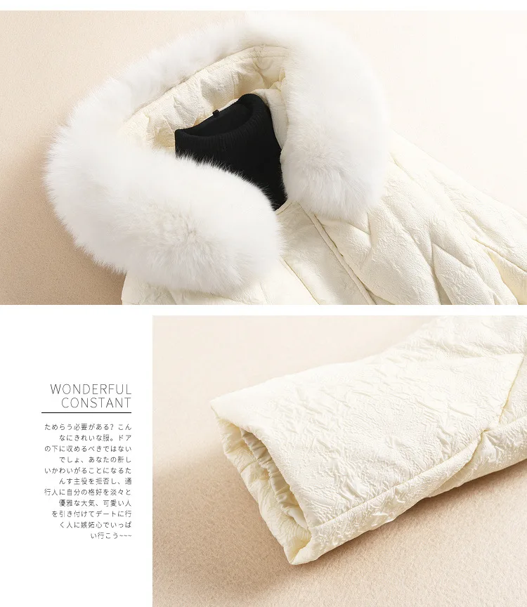 Fur New Fox Jacket 2021 Collar Removable 90% White Duck Down Slim Parka Warm Winter Coat Women Outerwear Hooded