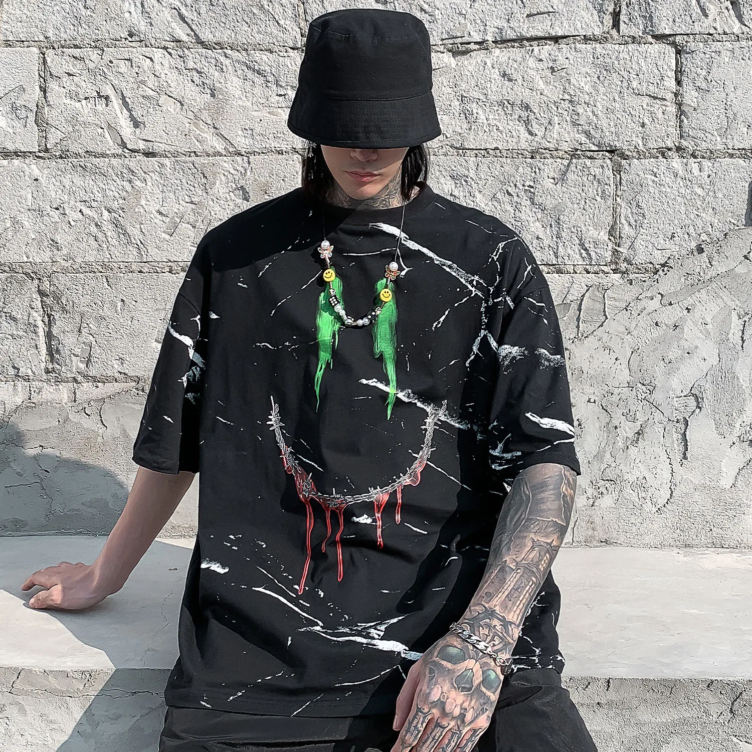 Aelfric Eden/футболка в стиле хип хоп с принтом виде галстука бабочки и улыбки для