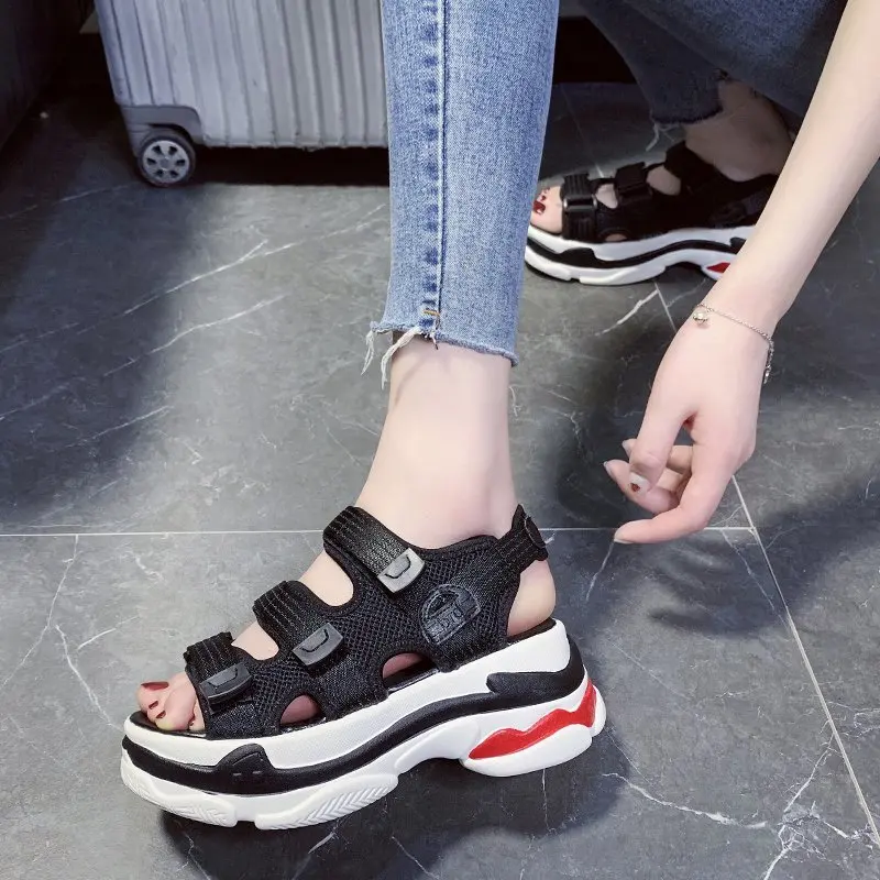 

Sandals female 2020 new summer muffin thick bottom velcro sandals wild student sports fairy wind Roman sandals Z774