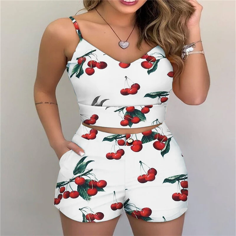 Лето 2020 горячая Распродажа новый женский костюм модный с принтом вишни