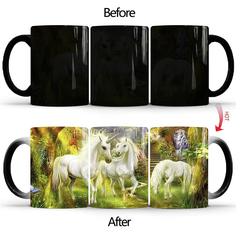 

1Pcs New 350ml White Horse Changing Color Mugs Coffee Milk Tea Cups Best Gifts for Children Friends