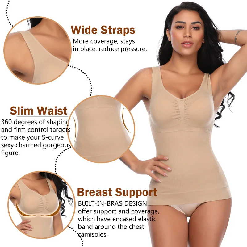 Tank Tops for Women - Built-in Bra Shelf Casual Wide Strap Camisole Sleeveless Top with Removable Bra - Basic Shaper image 4