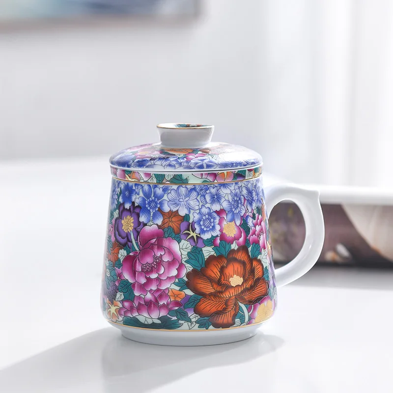 Чайная кружка с крышкой фильтра набор Цзиндэчжэнь керамические кофейные кружки