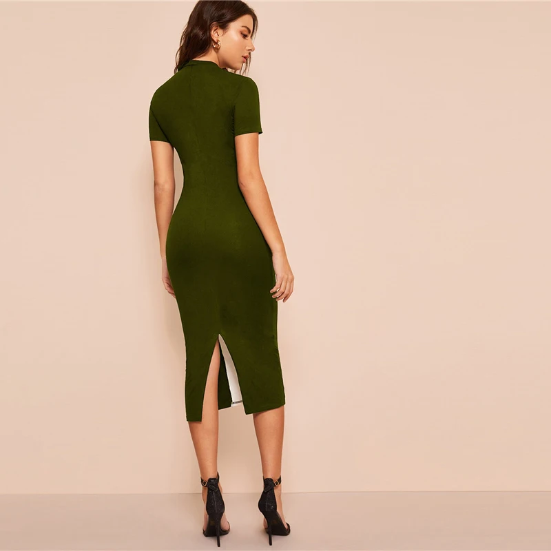 SHEIN, цветной блок, облегающее платье-карандаш, миди, без пояса, женское, многоцветное, стоячий воротник, для выходных, повседневное, женское, длинное, облегающее платье