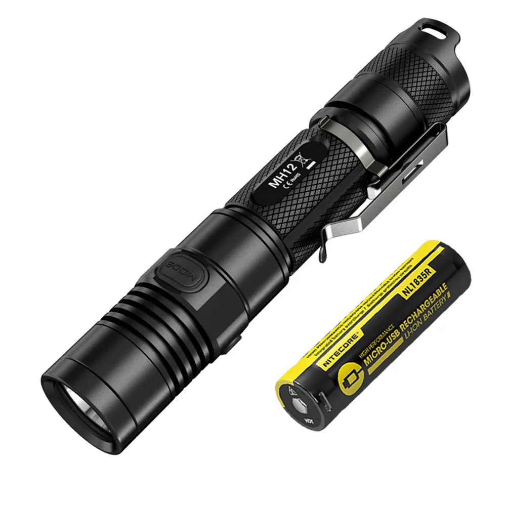 NITECORE MH12 USB Перезаряжаемый фонарик CREE XM-L2 U2 светодиодный Макс 1000 люмен расстояние луча 232 м открытый свет тактический фонарь - Испускаемый цвет: MH12 NL1835R