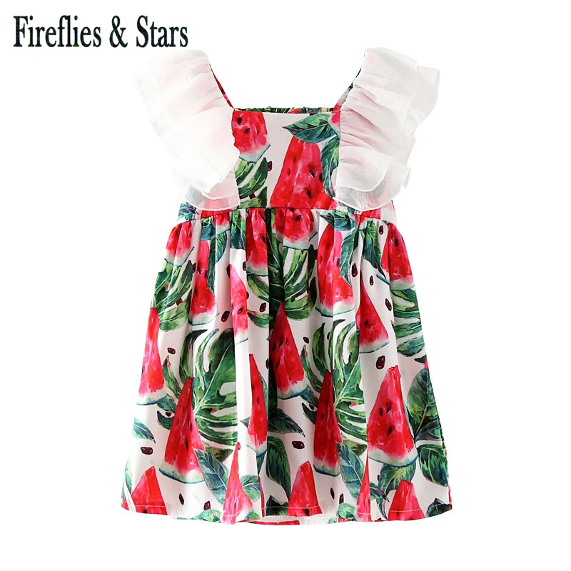 Summer girls chiffon Dress baby dress kids vintage Vestidos Children brand Clothes watermelon print flying sleeve 2 to 7 yrs | Детская