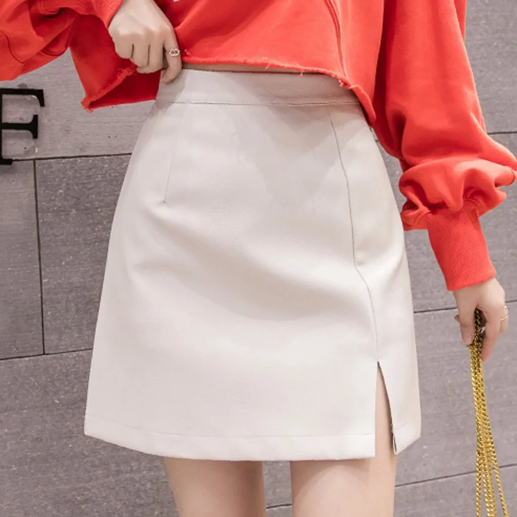 Pleated Skirt Mini Kawaii Skirts Womens skirts Women Leather Short Irregular High Waist Bag Hip Retro | Женская одежда