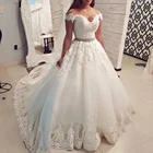 Женское свадебное платье с кружевной аппликацией, длинное бальное платье из тюля, свадебные платья