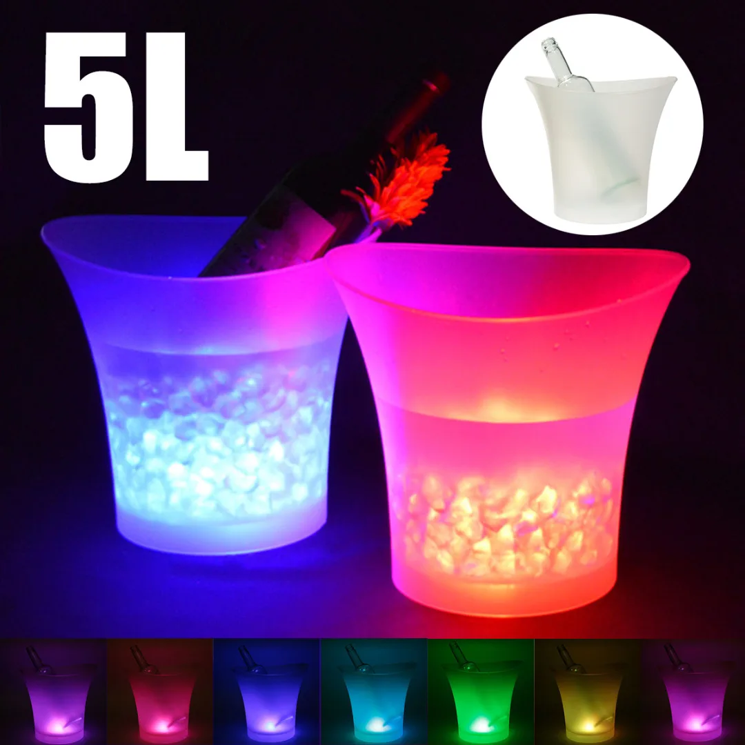 

5L 7-Color LED Light Ice Bucket Champagne Wine Drink Beer Juice Cooler Bar Home