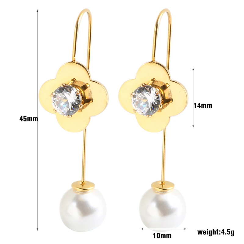 style 2 Gold Pear Earrings Long Dangle Pearl Pendant Earrings AAA+ Cubic Zirconia Rhinestone with Round Flower Heart for Bride Jewelry - Окраска металла: style 2