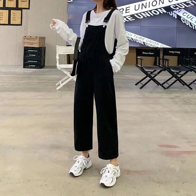 

Women Denim Jumpsuit Autumn and winter Japanese loose and versatile college style solid overalls Korean oversize pants jumpsuit