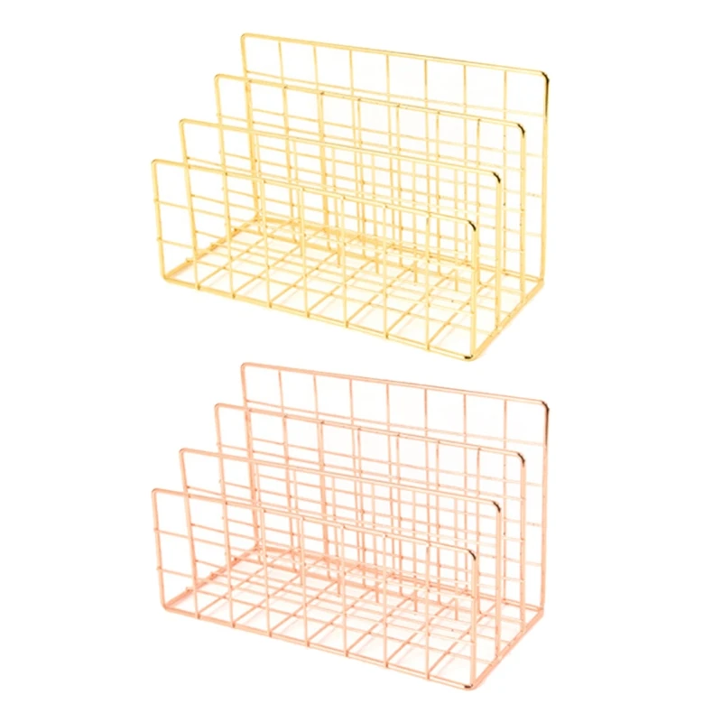 

2021 New Wrought Iron Grid Desktop Letter File Holder Office Desk Organizer File Sorter with 3 Compartments Drawer Collection