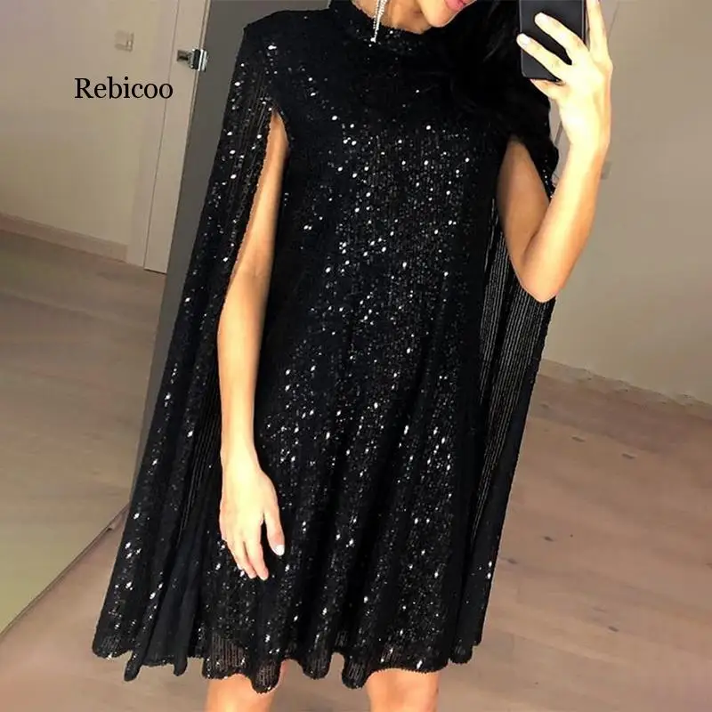 Женское сексуальное вечернее платье вечерние блестками с ложным воротником и