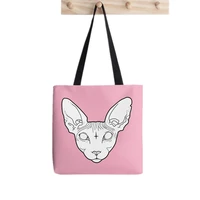 2021 shopper sphynx cat pink printed tote bag women harajuku shopper handbag girl shoulder shopping bag lady canvas bag