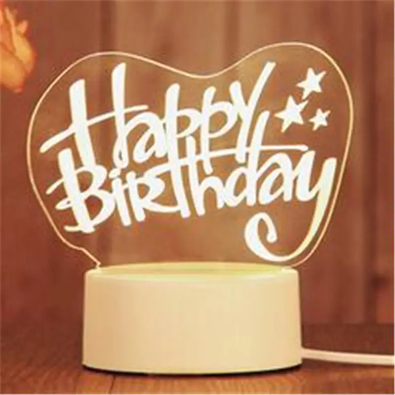 Happy Birthday ARILUX 3D пластина креативная Светодиодная лампа 3D светодиодный оригинальная Ночная подсветка Иллюзия Ночная лампа 3D иллюзия Настольная лампа для дома декоративная - Цвет: Happy Birthday