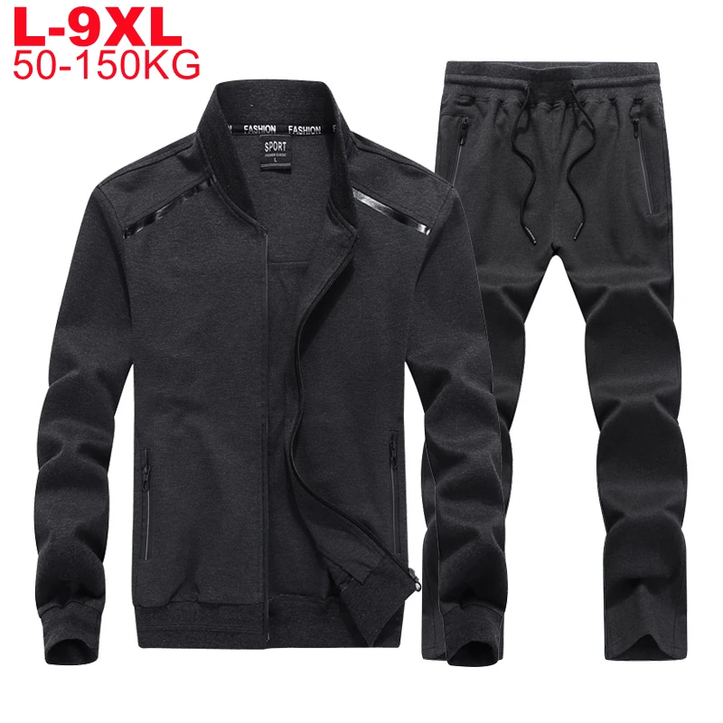 Large Big 6xl 7xl 8xl 9xl Men's Two Piece Sets Plus Size Sweatsuits Zipper Tracksuits Male Sport Jackets Set Sportswear Men