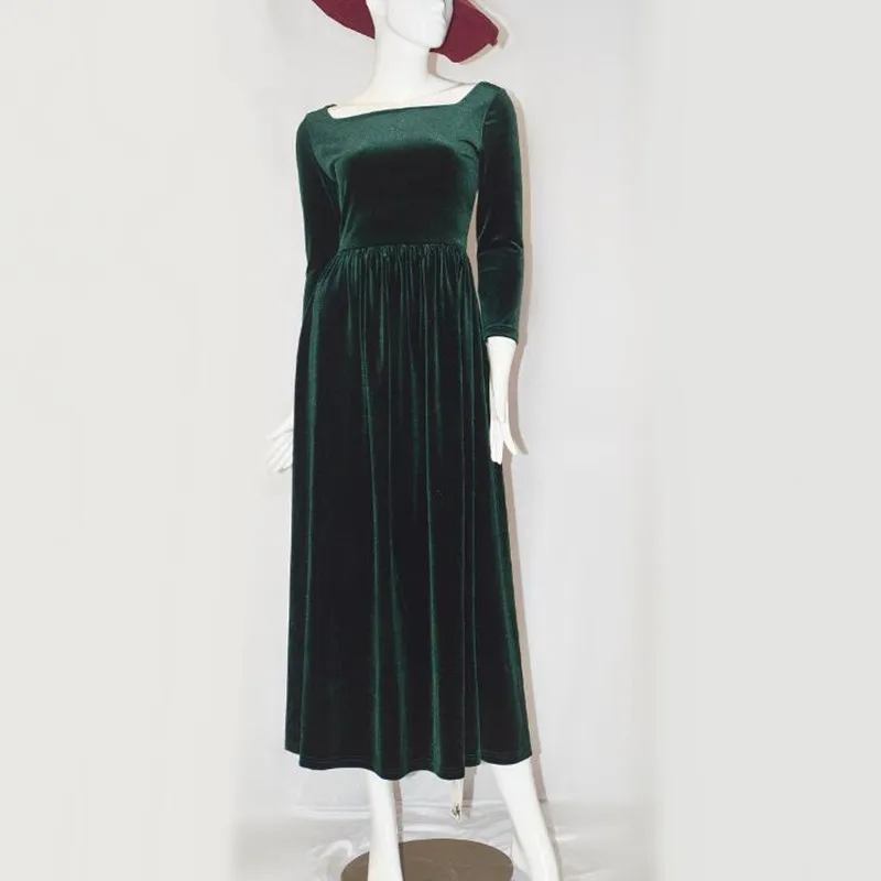 Элегантное винтажное платье макси в английском стиле бархатное вечернее с