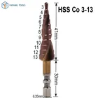 1 шт., 3-13 мм, HSS Co M35, спиральное ступенчатое сверло с шестигранным хвостовиком, дерево, металл, пластик, отверстие, резак, ядро, сверло, электроинструменты