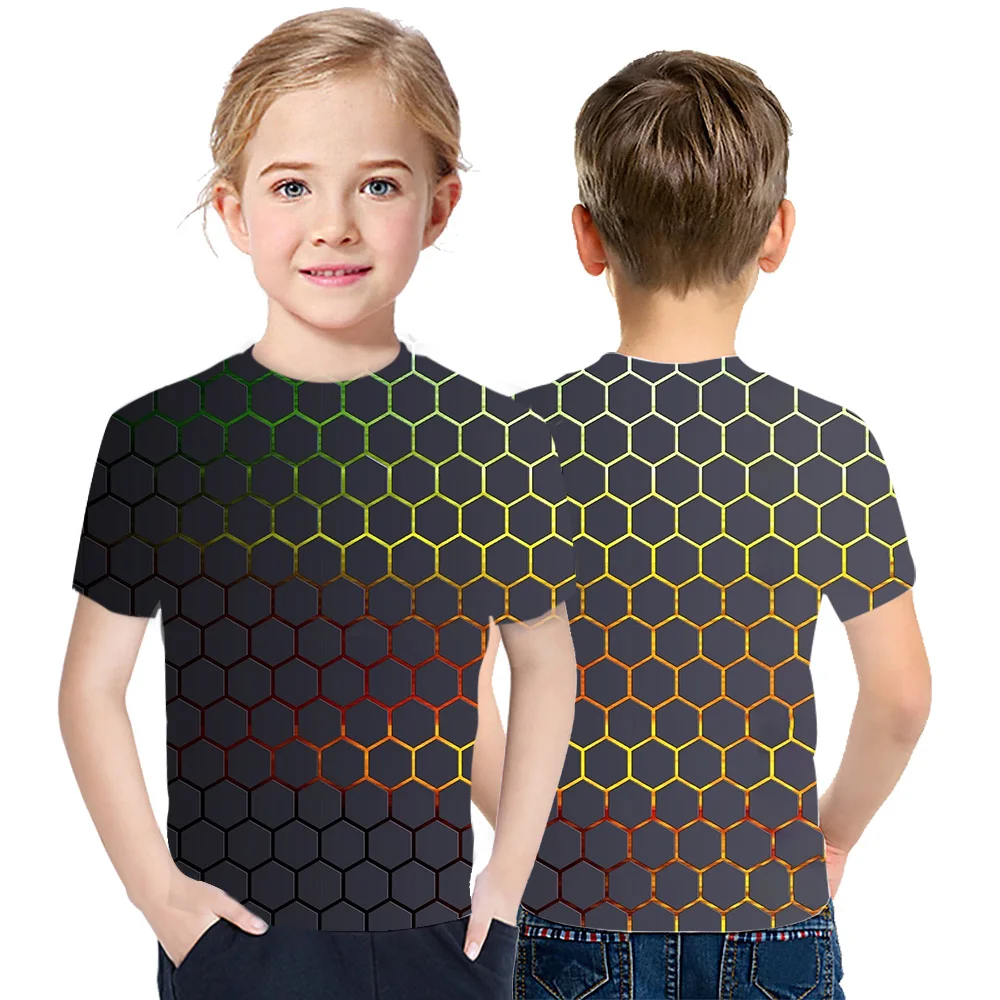 

Summer New T-Shirt Boys And Girls 3D Colorful Printing Short Sleeve Loose Round Neck Top Casual Creative Versatile Bottom Coat