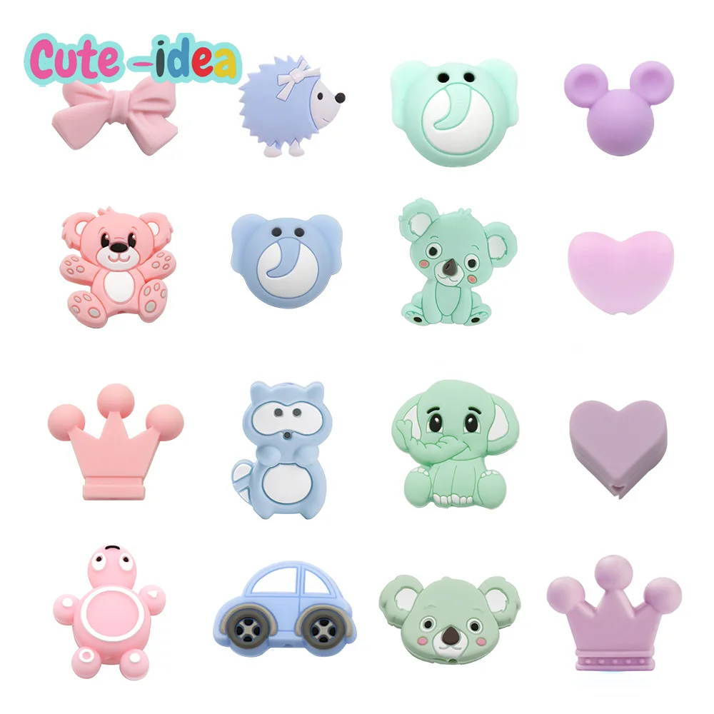 

Cute-Idea Baby Silicone Beads 5pcs Cartoons animal teething teethers infant Nursing Pacifier Chain Accessories Baby goods toys