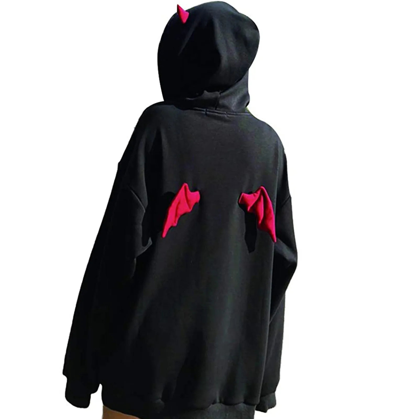 

Hoodies Women Halloween Devil Hooded Oversized Sweatshirt Casual Loose Long Sleeve Pullover Top Winter Plus Velvet Unisex Hoodie