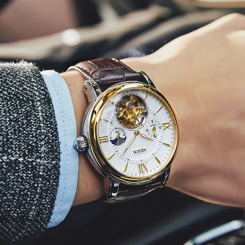 Швейцарский скелетоны Nesun часы с турбийоном мужские роскошные брендовые