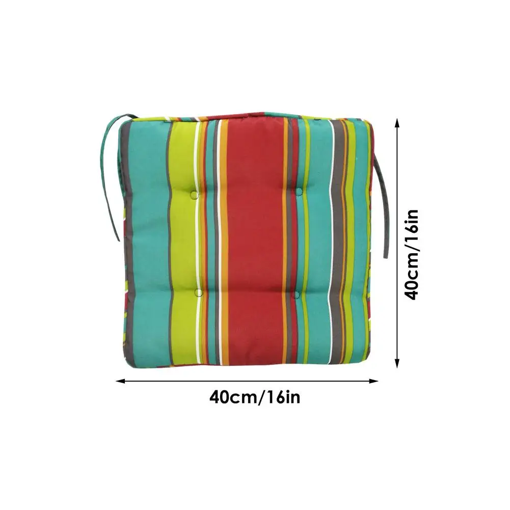 

Striped Dining Chair Pads Waterproof Thick Square Seat Cushion Full-Length Fabric Straps Soft Clash Color Splicing Cushions