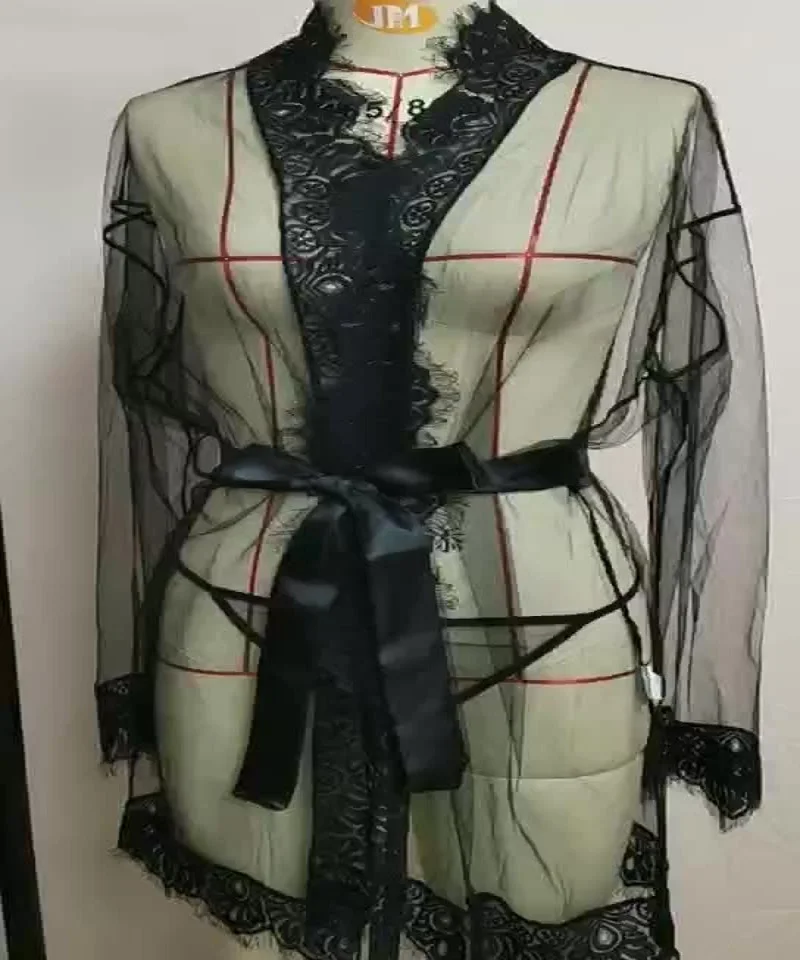 

Winter New Ladies Lace Transparent Pajamas Thong Suit Bow Tie Suspenders Sexy Charming Underwear