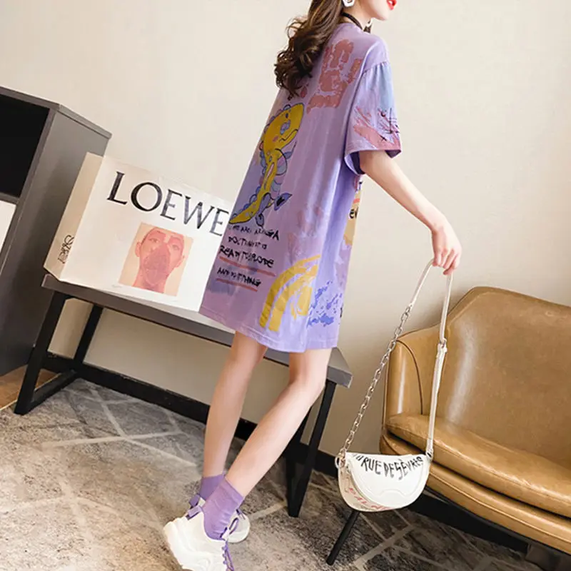 Летнее платье-футболка в японском стиле женское белое платье с коротким рукавом