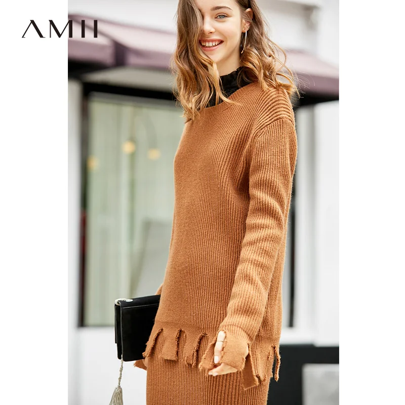 Amii минималистский свитер с круглым вырезом Женский Осенний Повседневный