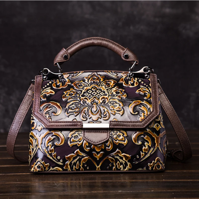 

New Genuine Leather Luxury Handbags Women Shoulder Bag Embossed Designer Vintage Cross Body Bags Soft Ladies Messenger Bag Large