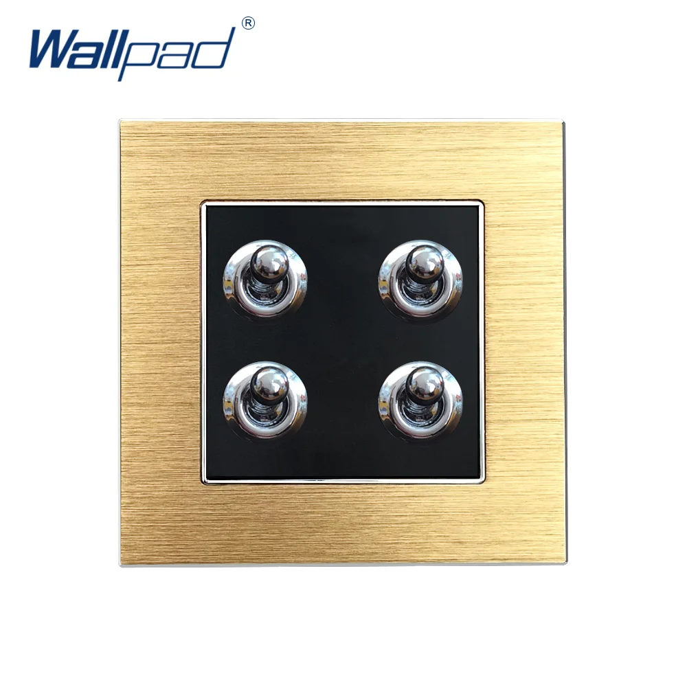 4 Gang Toggle Button On/OFF Switch Wallpad EU UK Satin Metal Panel Electrical Light Wall | Обустройство дома
