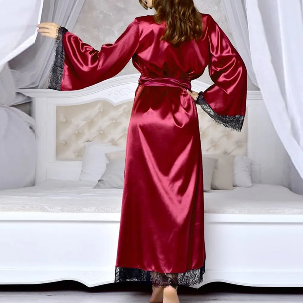 

Soft Night New Silk Kimono Robe Bathrobe Women Silk Bridesmaid Robes Sexy red Robes Satin Robe Ladies Dressing Gowns 2020
