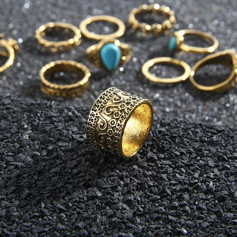 10 шт. набор свадебных колец в стиле бохо для женщин натуральный камень цветок