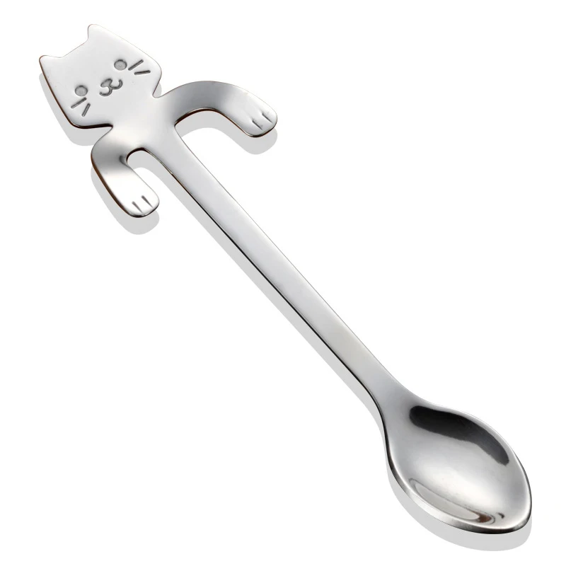 

Stainless Steel Hanging Cup Coffee Spoon Cute Cartoon Ice Cream Dessert Teaspoon Creative Cat Spoon Hanging Scoop Tableware