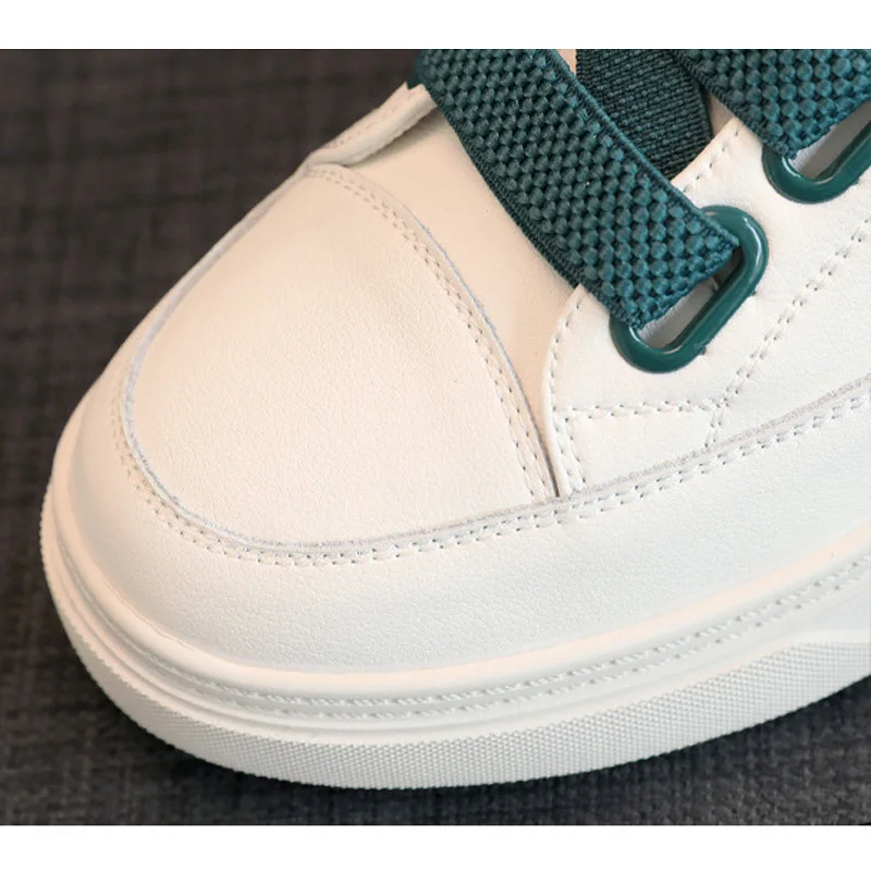 New All-match Leather Ladies Thick-soled Sneakers Summer Fashion Thick-soled Vulcanized Shoes Ladies White Shoes Flat Shoes