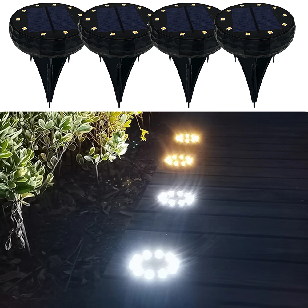 

10LED Solar Ground Lights ABS Home Decor Round Outdoor Garden Easy Install Waterproof Courtyard Pathway Lawn Lamp Landscaping