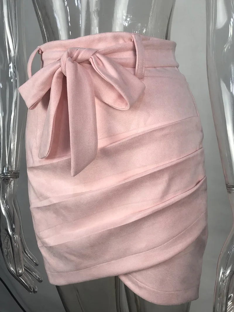 

Sexy deerskin velvet tie high waist skirt short skirt