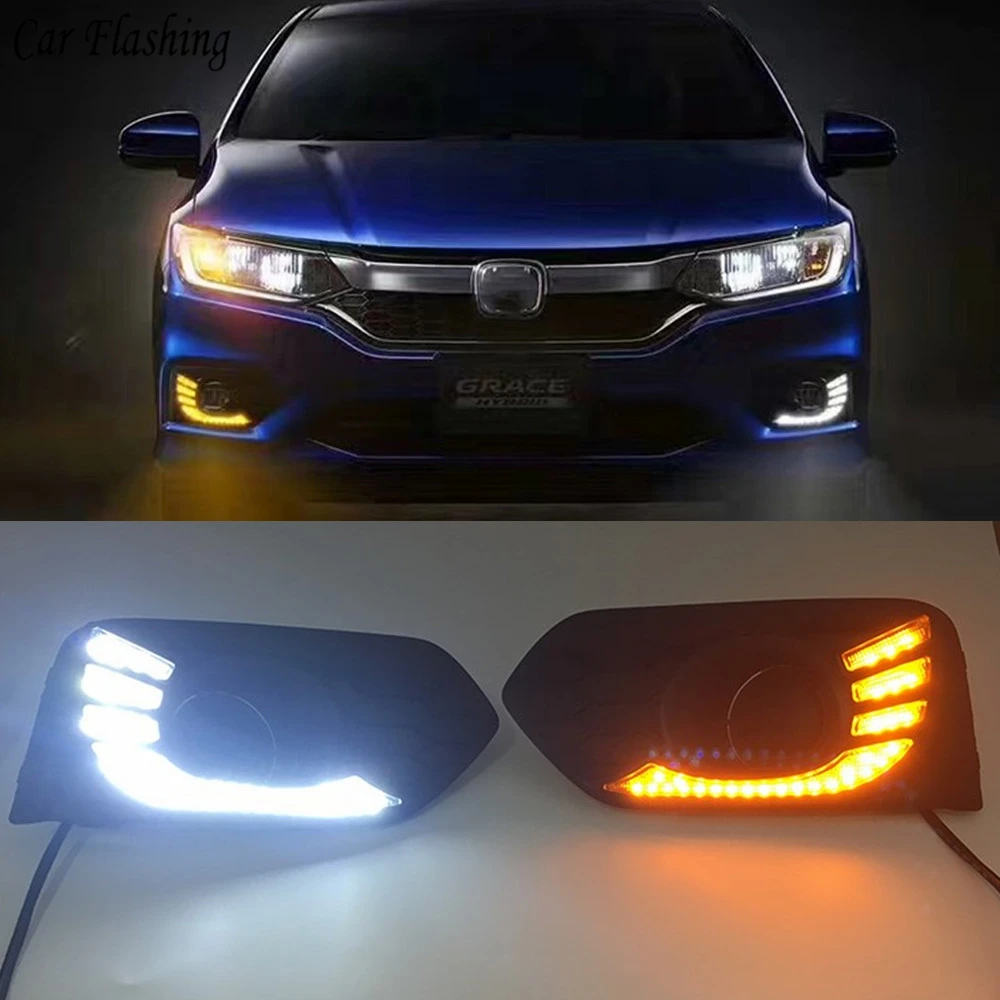 Мигающий светодиодный дневные ходовые огни для Honda City 2017 2018 2019 светильник Дневной