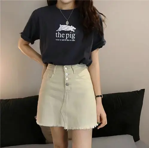 Джинсовые юбки трапециевидной формы с высокой талией женские летние faldas mujer moda 2020