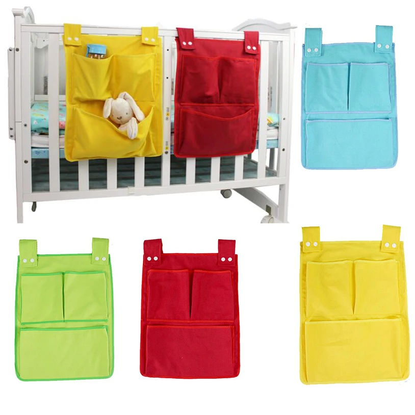 

Baby Cot Bed Rooms Nursery Hanging Storage Bag Cotton Cartoon Newborn Crib Cot Organizer Kid Toy Diaper Pocket for Bedding Sets