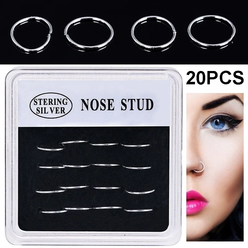 

20PCS/Box 925 Sterling Silver Nose Piercing Body Jewelry Nose Ring Stud Hoop Ring Bone Stud Gold For Women Diamete Nose Ring
