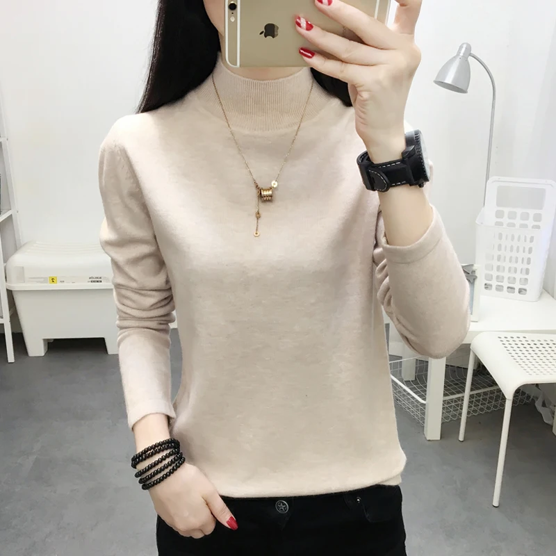 Women's half turtleneck sweater bottom coat with autumn and winter clothing
