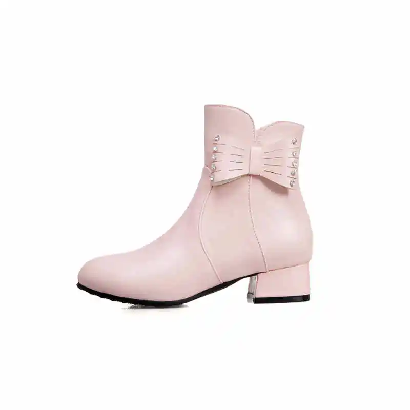 pink Smeeroon/Большие размеры 34-48; модные женские ботинки Ботильоны на молнии на среднем каблуке классические осенне-зимние ботинки Новинка года; женская обувь - Color: pink