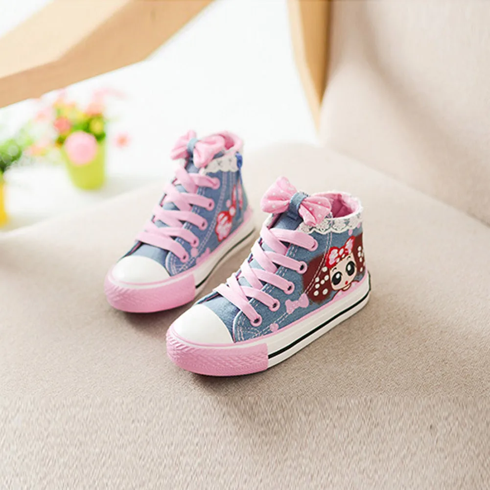 Baby Kids Sneakers Little Girl Canvas Shoes with Lace Anti-slippery Function for School and Shopping | Детская одежда и обувь